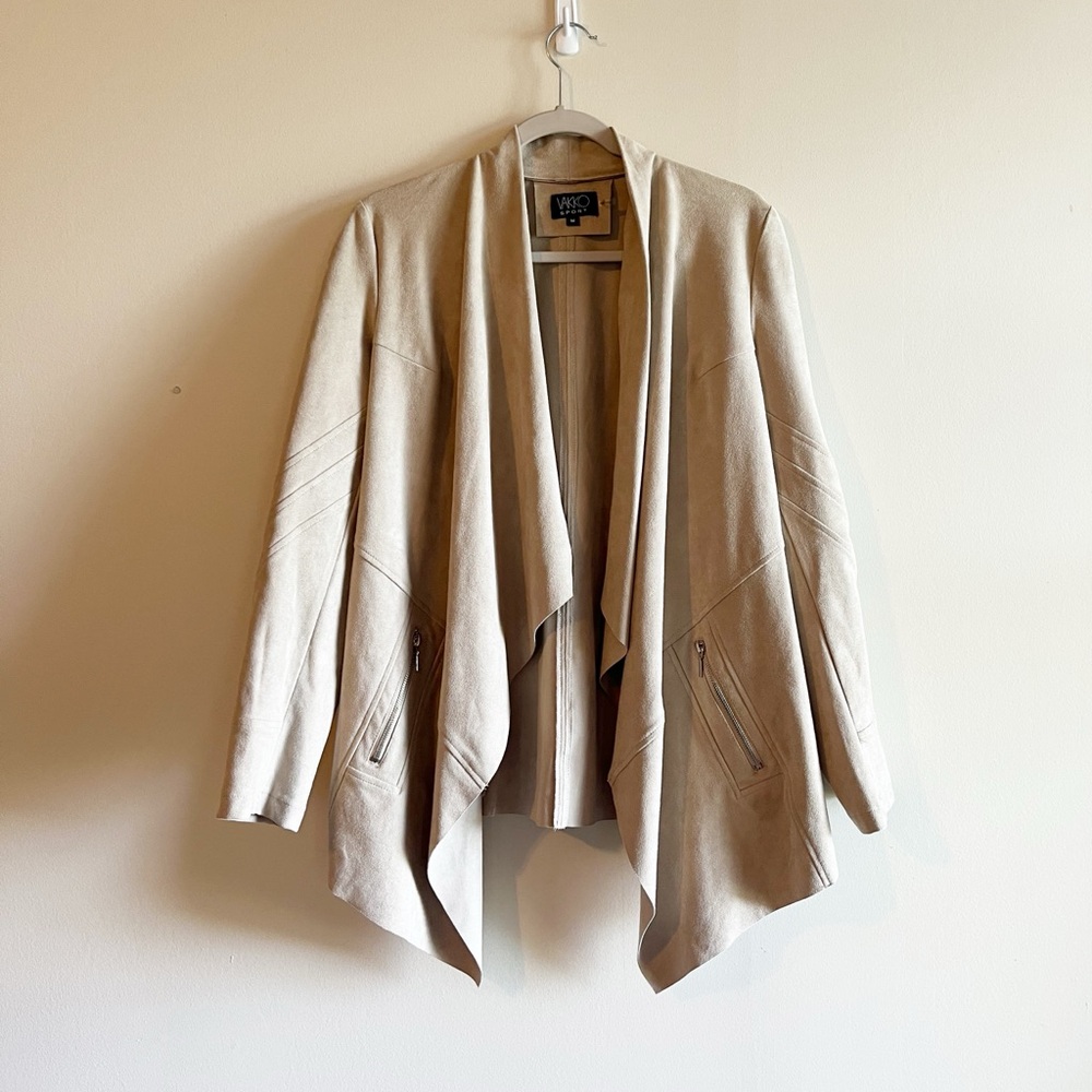 Vakko Sport Tan Beige Faux Suede Jacket Cardigan Sz Medium